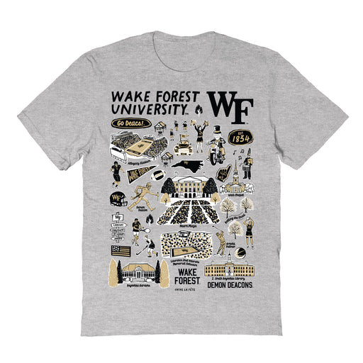 Wake Forest Demon Deacons WF Hand Sketched Vive La Fete Impressions Grey Cotton Tshirt for Women
