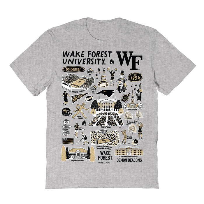 Wake Forest Demon Deacons WF Hand Sketched Vive La Fete Impressions Grey Cotton Tshirt for Women