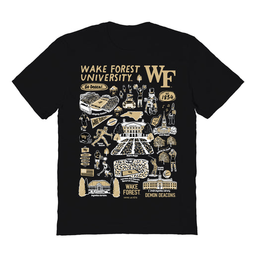 Wake Forest Demon Deacons WF Hand Sketched Vive La Fete Impressions Black Cotton Tshirt for Women