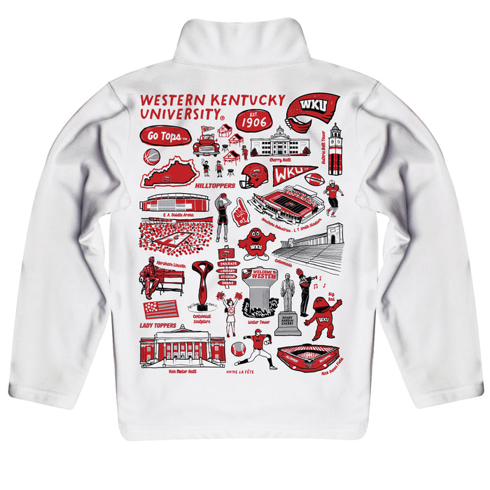 Western Kentucky Hilltoppers Hand Sketched Vive La Fete Impressions Artwork White Boys Quarter Zip Pullover V1 - Vive La Fête - Online Apparel Store