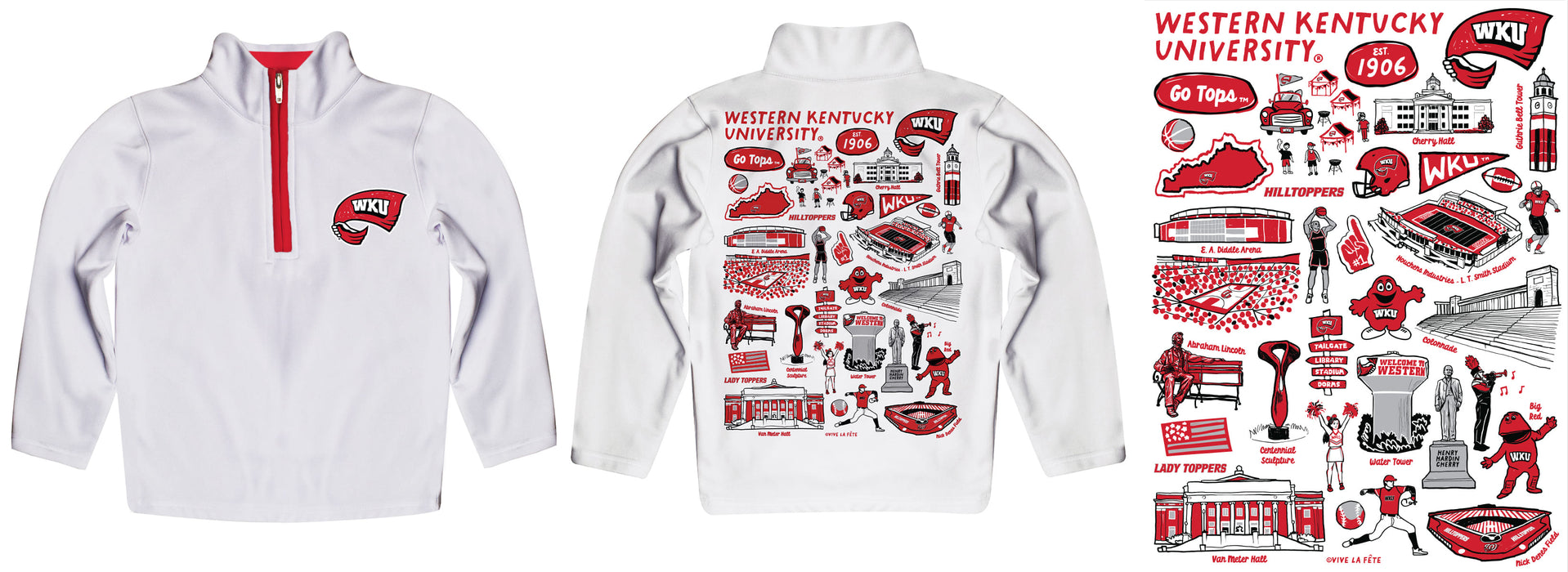 Western Kentucky Hilltoppers Hand Sketched Vive La Fete Impressions Artwork White Boys Quarter Zip Pullover V1 - Vive La Fête - Online Apparel Store