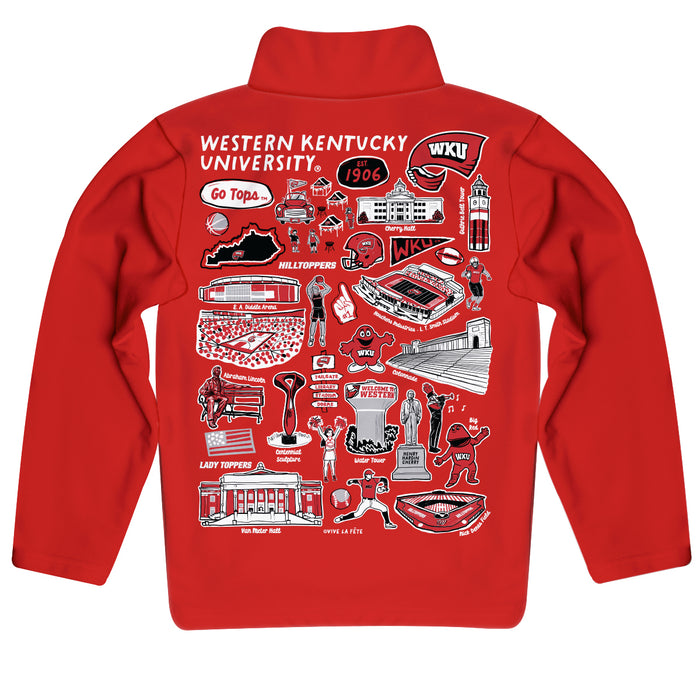 Western Kentucky Hilltoppers Hand Sketched Vive La Fete Impressions Artwork Red Boys Quarter Zip Pullover V1 - Vive La Fête - Online Apparel Store