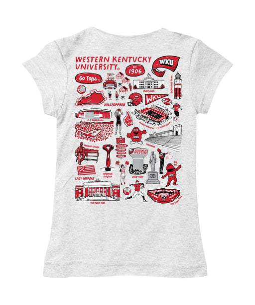 Western Kentucky Hilltoppers Hand Sketched Vive La Fete Impressions Artwork White Girls Cotton Short Sleeve Tee - Vive La Fête - Online Apparel Store