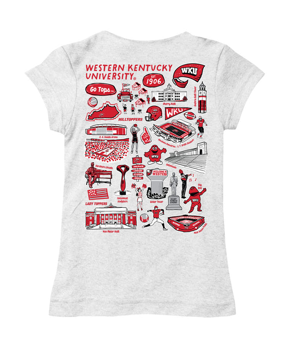 Western Kentucky Hilltoppers Hand Sketched Vive La Fete Impressions Artwork White Girls Cotton Short Sleeve Tee - Vive La Fête - Online Apparel Store