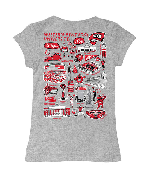 Western Kentucky Hilltoppers Hand Sketched Vive La Fete Impressions Artwork Grey Girls Cotton Short Sleeve Tee - Vive La Fête - Online Apparel Store