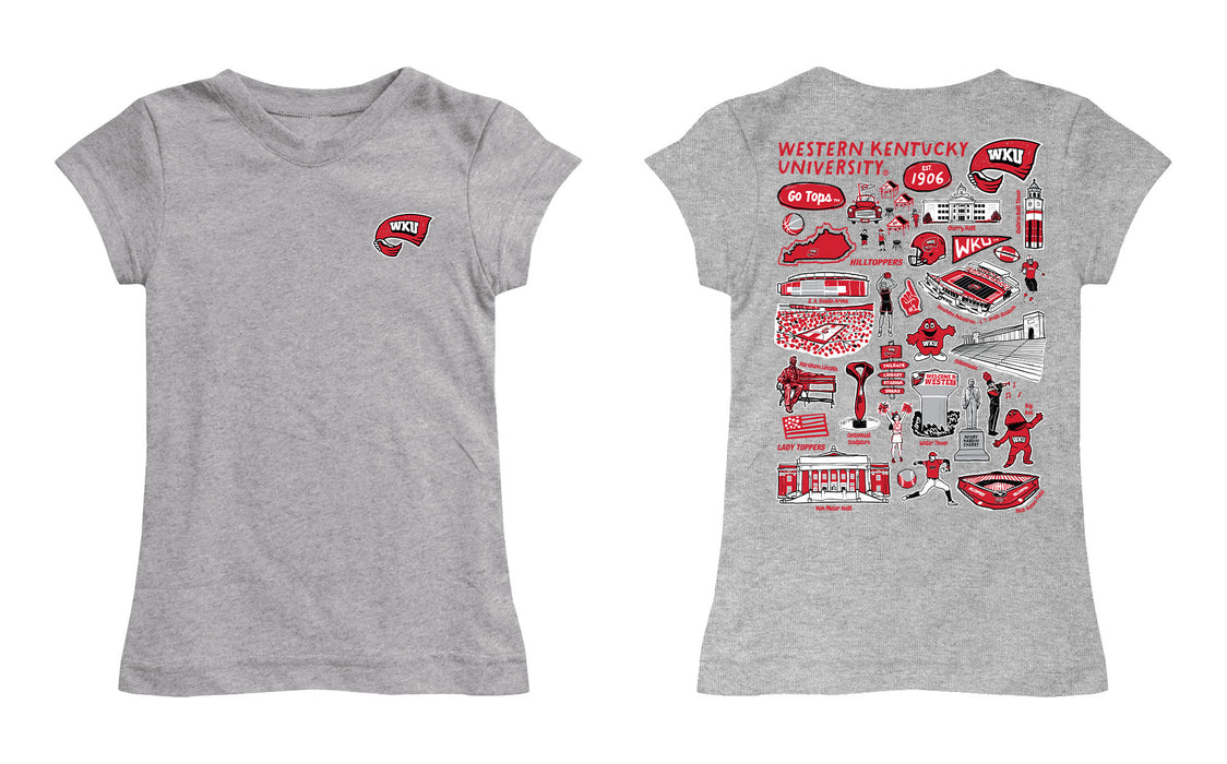 Western Kentucky Hilltoppers Hand Sketched Vive La Fete Impressions Artwork Grey Girls Cotton Short Sleeve Tee - Vive La Fête - Online Apparel Store