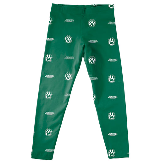 Northwest Missouri State Bearcats Vive La Fete Girls All Over Two Logos Elastic Waist Classic Play Green Leggings Tights