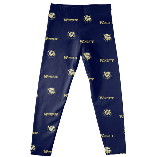 Wingate University Bulldogs Vive La Fete Girl Game Day All Over Two Logos Elastic Waist Classic Play Navy Legging Tights