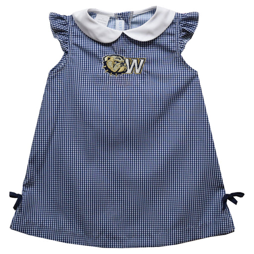 Wingate University Embroidered Navy Gingham A Line Dress