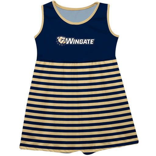 Wingate University Bulldogs Vive La Fete Girls Game Day Sleeveless Tank Dress Solid Navy Logo Stripes on Skirt