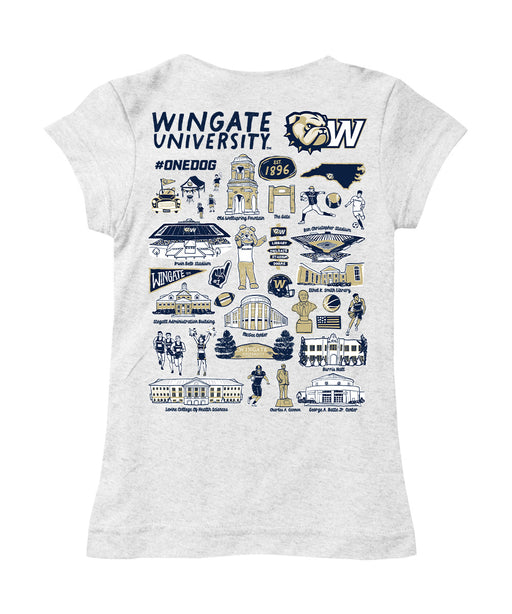 Wingate University Bulldogs Hand Sketched Vive La Fete Impressions Artwork White Girls Cotton Short Sleeve Tee - Vive La Fête - Online Apparel Store
