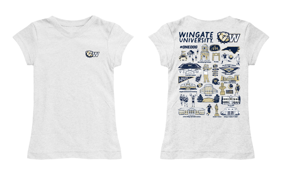 Wingate University Bulldogs Hand Sketched Vive La Fete Impressions Artwork White Girls Cotton Short Sleeve Tee - Vive La Fête - Online Apparel Store