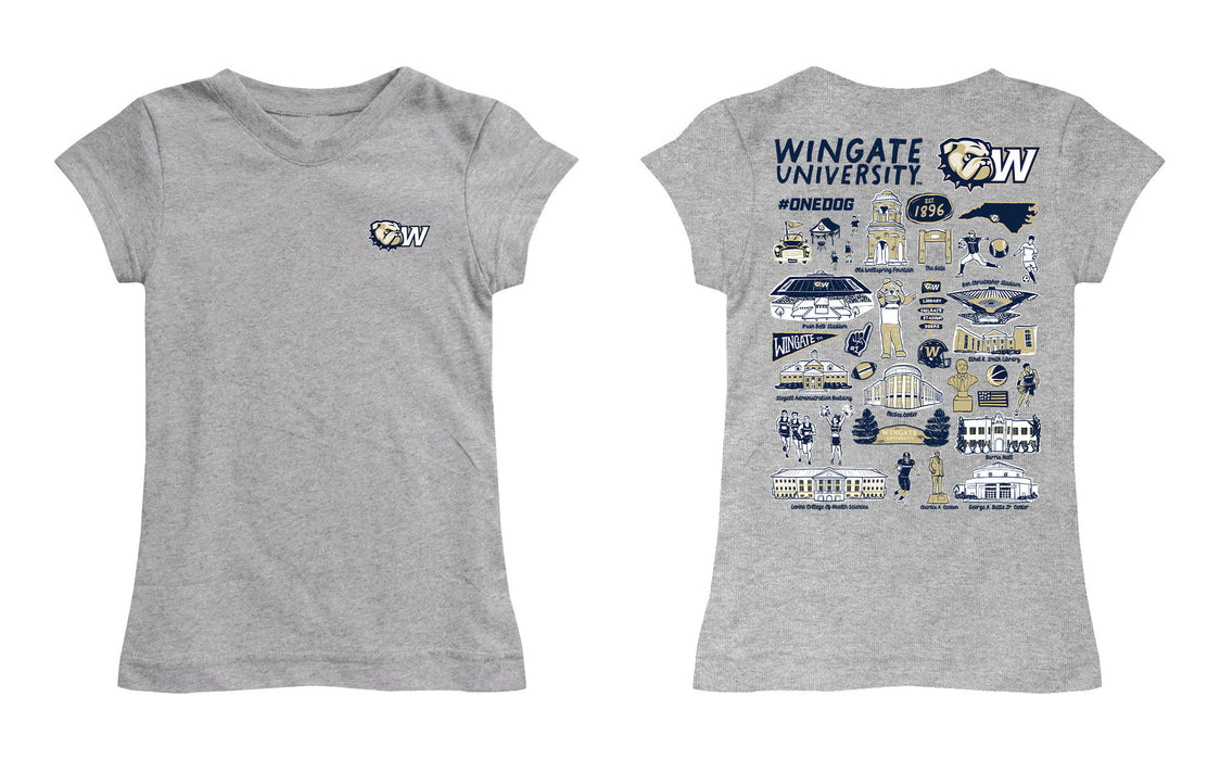 Wingate University Bulldogs Hand Sketched Vive La Fete Impressions Artwork Grey Girls Cotton Short Sleeve Tee - Vive La Fête - Online Apparel Store