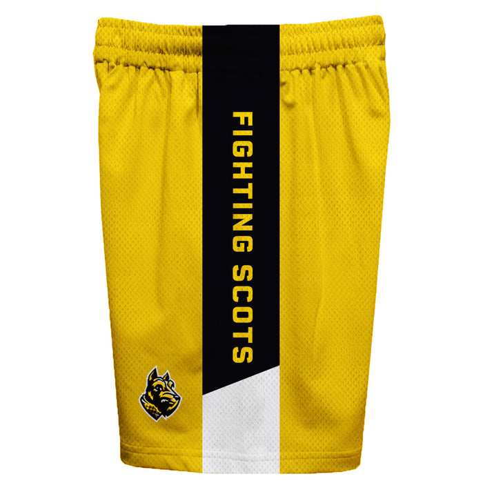 Wooster College Fighting Scots Vive La Fete Game Day Gold Stripes Boys Solid Black Athletic Mesh Short - Vive La Fête - Online Apparel Store