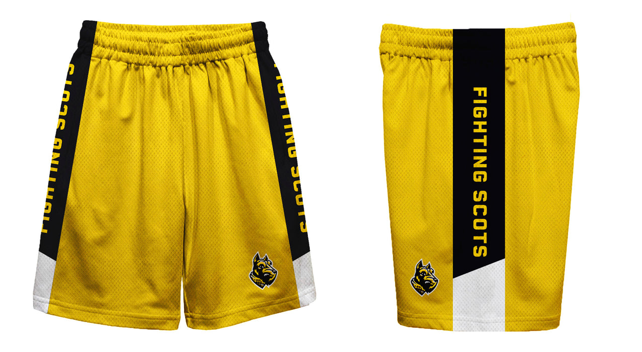 Wooster College Fighting Scots Vive La Fete Game Day Gold Stripes Boys Solid Black Athletic Mesh Short - Vive La Fête - Online Apparel Store