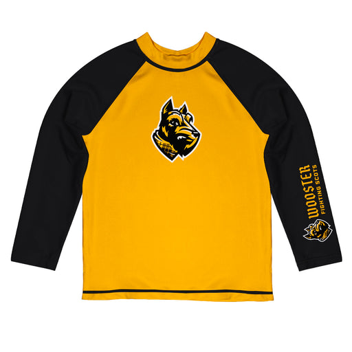 College of Wooster Fighting Scots Vive La Fete Logo Yellow Long Sleeve Raglan Rashguard