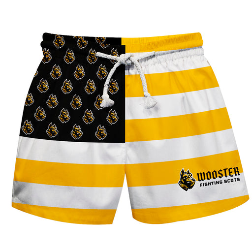 College of Wooster Fighting Scots Vive La Fete Game Day Yellow Flag Swimtrunks V1