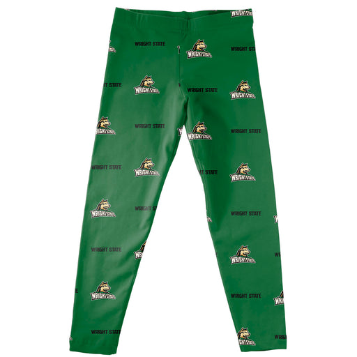 Wright State Raiders Vive La Fete Girls Game Day All Over Two Logos Elastic Waist Classic Play Green Leggings Tights