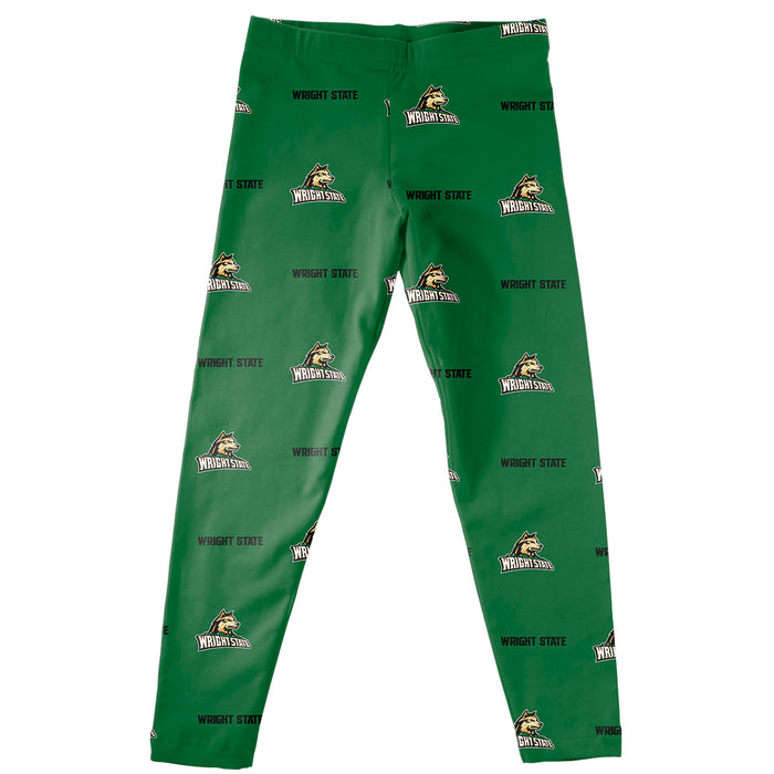 Wright State Raiders Vive La Fete Girls Game Day All Over Two Logos Elastic Waist Classic Play Green Leggings Tights