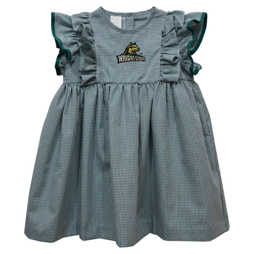 Wright State University Raiders Embroidered Hunter Green Gingham Ruffle Dress
