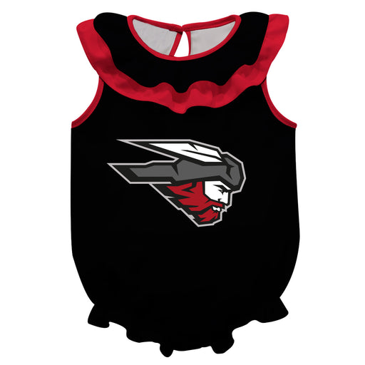 Western Colorado Mountaineer WCU Black Sleeveless Ruffle Onesie Logo Bodysuit