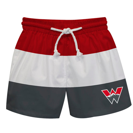 Western Colorado Mountaineer WCU  Vive La Fete Crimson Stripes Swimtrunks V1
