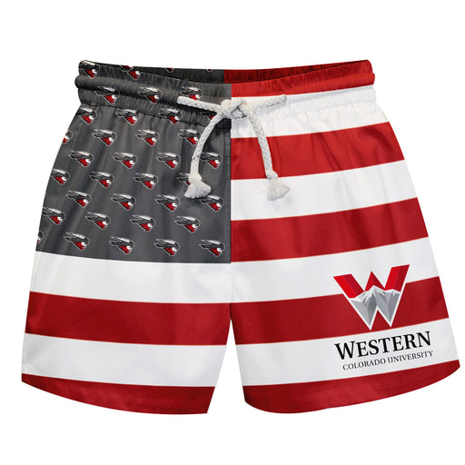 Western Colorado Mountaineer WCU  Vive La Fete Game Day Crimson Flag Swimtrunks V1
