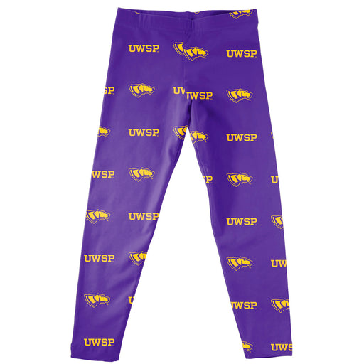 Wisconsin Stevens Point Pointers Vive La Fete Girls All Over Two Logos Elastic Waist Classic Play Purple Leggings Tights
