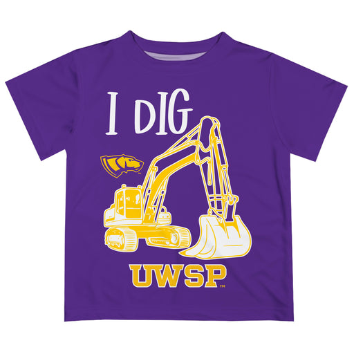 UWSP University of Wisconsin Stevens Point Pointers Vive La Fete Excavator Boys Game Day Purple Short Sleeve Tee