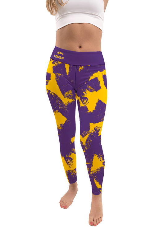 UWSP University of Wisconsin Stevens Point Pointers Vive La Fete Paint Brush Logo on Waist Women Purple Yoga Leggings