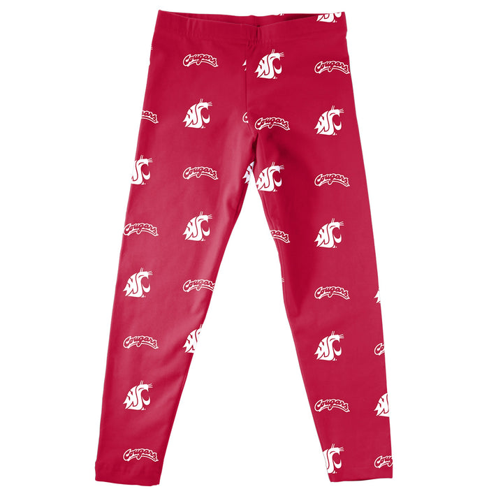 Washington State WSU Cougars Vive La Fete Girls All Over Two Logos Elastic Waist Classic Play Crimson Leggings Tights
