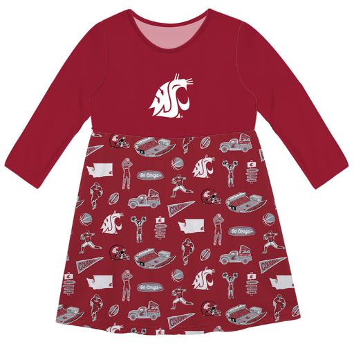 Washington State Cougars WSU Long Sleeve Solid Maroon Repeat Print Hand Sketched Impressions Artwork on Skirt