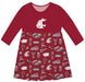 Washington State Cougars WSU Long Sleeve Solid Maroon Repeat Print Hand Sketched Impressions Artwork on Skirt