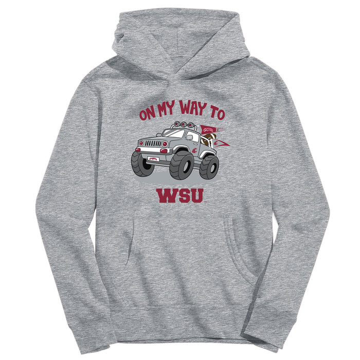 Washington State University WSU Cougars On My Way Monster Truck Heather Grey Cotton Youth Hoodie