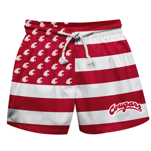 Washington State University WSU Cougars Vive La Fete Game Day Crimson Flag Swimtrunks V1