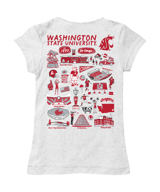 Washington State Cougars WSU Hand Sketched Vive La Fete Impressions Artwork White Girls Cotton Short Sleeve Tee - Vive La Fête - Online Apparel Store