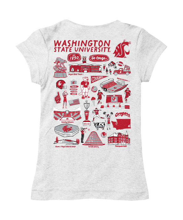 Washington State Cougars WSU Hand Sketched Vive La Fete Impressions Artwork White Girls Cotton Short Sleeve Tee - Vive La Fête - Online Apparel Store