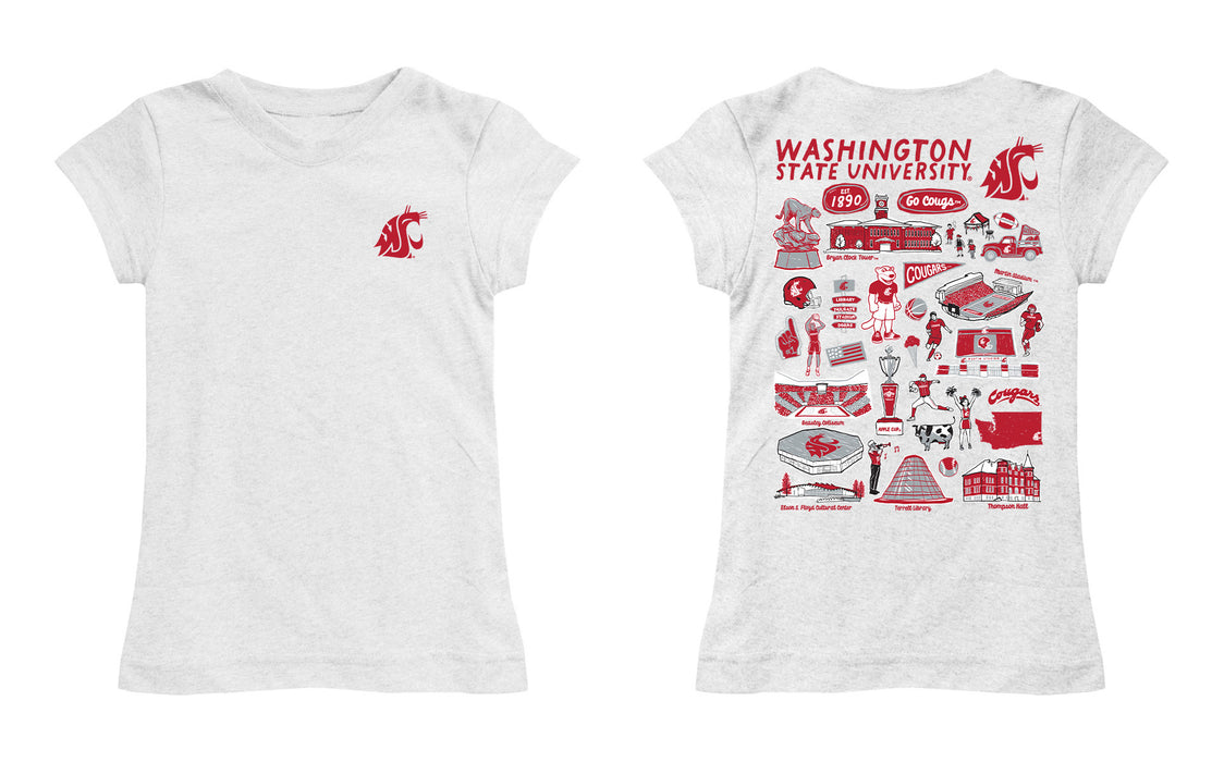 Washington State Cougars WSU Hand Sketched Vive La Fete Impressions Artwork White Girls Cotton Short Sleeve Tee - Vive La Fête - Online Apparel Store