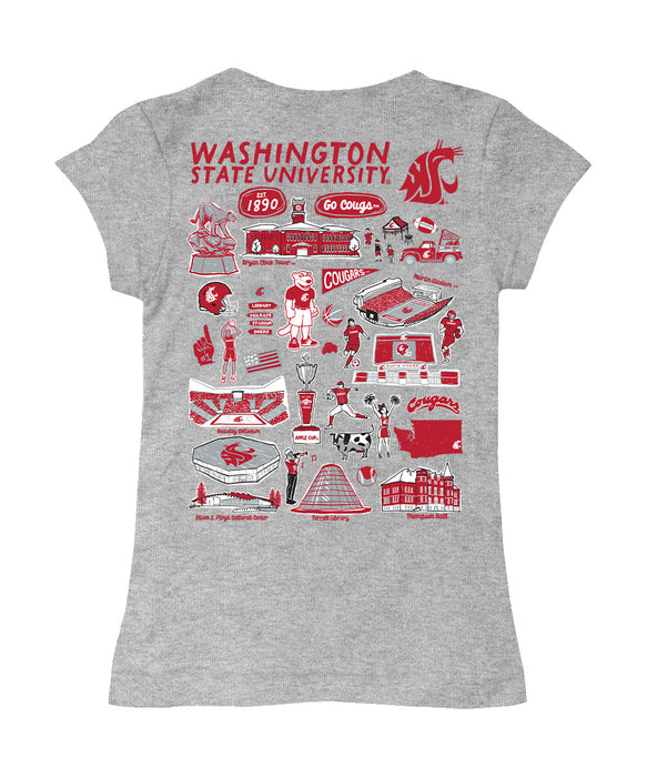 Washington State Cougars WSU Hand Sketched Vive La Fete Impressions Artwork Grey Girls Cotton Short Sleeve Tee - Vive La Fête - Online Apparel Store