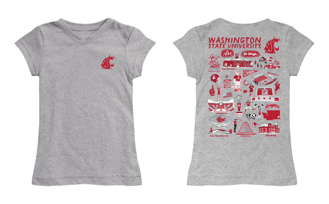 Washington State Cougars WSU Hand Sketched Vive La Fete Impressions Artwork Grey Girls Cotton Short Sleeve Tee - Vive La Fête - Online Apparel Store