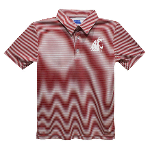 Washington State University WSU Cougars  Embroidered Red Stripes Short Sleeve Polo Box Shirt
