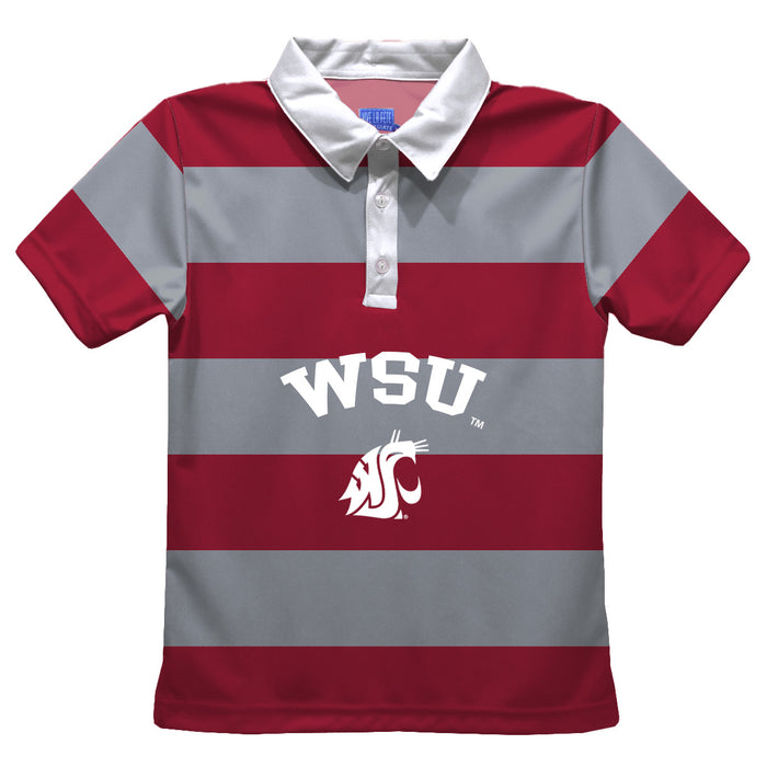Washington State Cougars WSU Stripes Short Sleeve Polo Box Shirt Maroon and Grey - Vive La Fête - Online Apparel Store