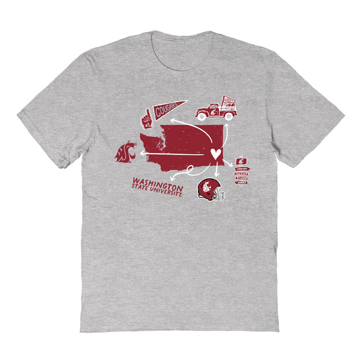 Washington State Cougars WSU Hand Sketched Vive La Fete Impressions Icones Kids Grey T-shirt