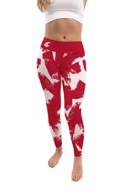Washington State University WSU Cougars Vive La Fete Paint Brush Logo on Waist Women Crimson Yoga Leggings