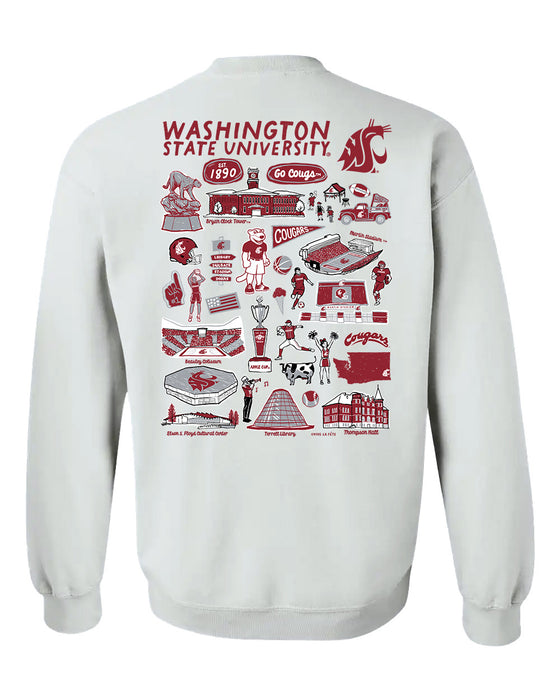 Washington State Cougars WSU Hand Sketched Artwork Red Crewneck Sweatshirt for Women - Vive La Fête - Online Apparel Store