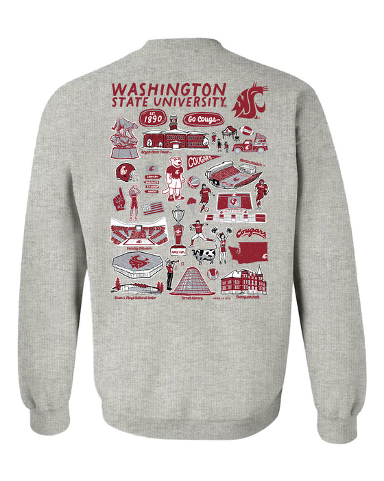 Washington State Cougars WSU Hand Sketched Artwork Red Crewneck Sweatshirt for Women - Vive La Fête - Online Apparel Store