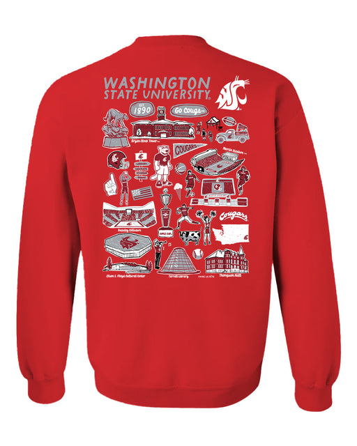 Washington State Cougars WSU Hand Sketched Artwork Red Crewneck Sweatshirt for Women - Vive La Fête - Online Apparel Store
