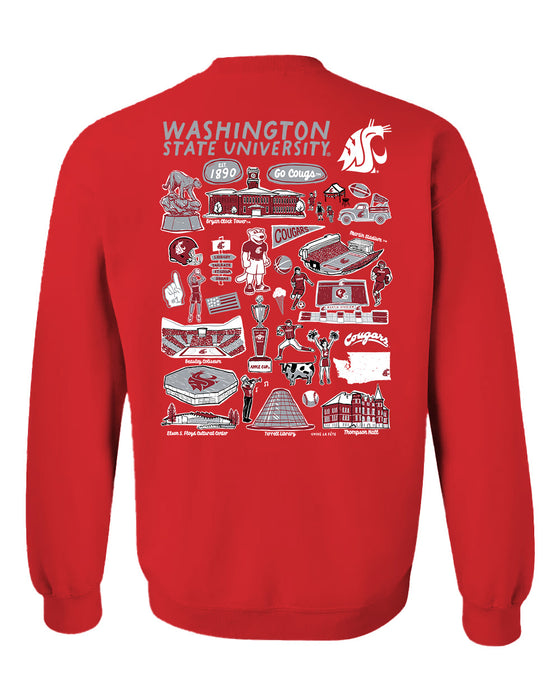 Washington State Cougars WSU Hand Sketched Artwork Red Crewneck Sweatshirt for Women - Vive La Fête - Online Apparel Store