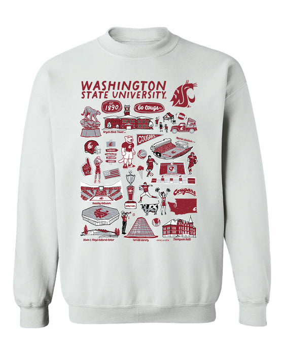 Washington State Cougars Hand Sketched Vive La Fete Impressions White Cotton Crewneck Sweatshirt for Women