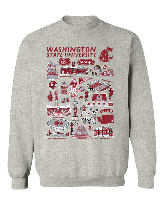 Washington State Cougars WSU Hand Sketched Vive La Fete Impressions Grey Cotton Crewneck Sweatshirt for Women